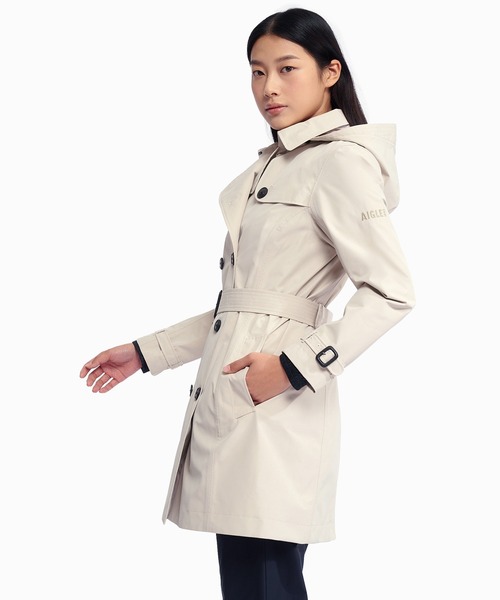AIGLE(エーグル)の「GORE-TEX ゴアテックス 防風 防水 撥水 透湿 ダブルプレスト トレンチコート フード取り外し可(トレンチコート・レディース・ダークブルー/オフホワイト・40/38/36/34)」の12枚目の写真