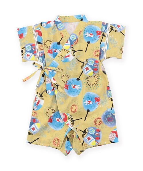 Ampersand（アンパサンド）の「粋な総柄甚平ロンパス（ロンパース・キッズ・ベージュ/ネイビー/グリーン/ライトグレー・70/80）」の2枚目の写真