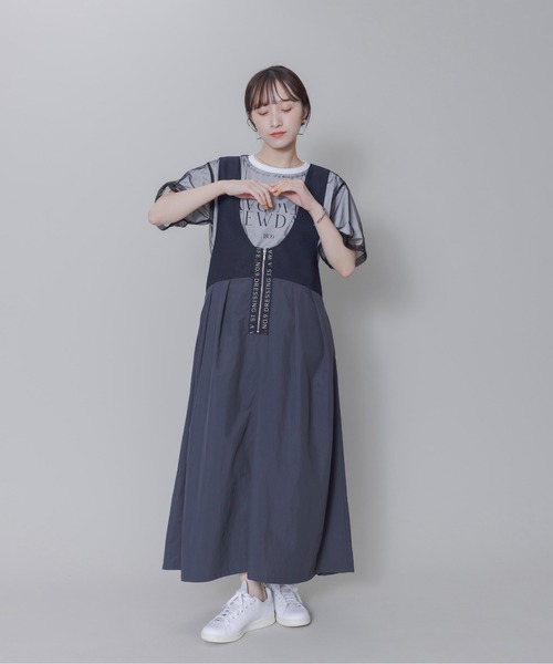 Eimee Law（エイミーロウ）の「ロゴテープポイントUネックジャンスカ（ジャンパースカート・レディース・ダークネイビー/ブラック・FREE）」の4枚目の写真