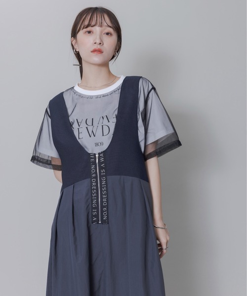 Eimee Law（エイミーロウ）の「ロゴテープポイントUネックジャンスカ（ジャンパースカート・レディース・ダークネイビー/ブラック・FREE）」の8枚目の写真