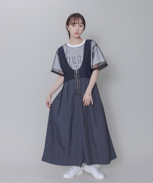 Eimee Law（エイミーロウ）の「ロゴテープポイントUネックジャンスカ（ジャンパースカート・レディース・ダークネイビー/ブラック・FREE）」の3枚目の写真