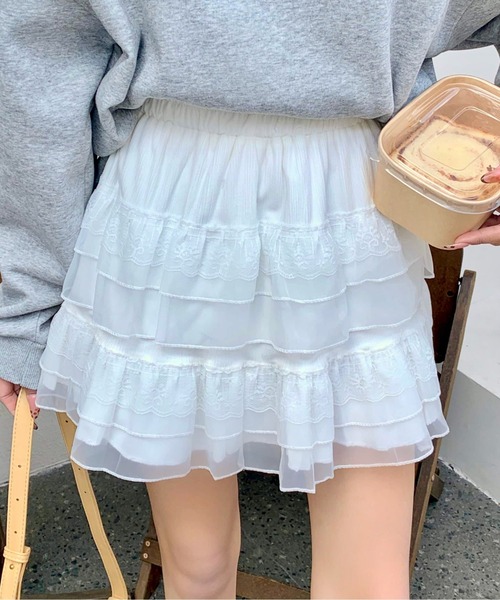 セール】オーガンジーレースティアードミニスカート インナー