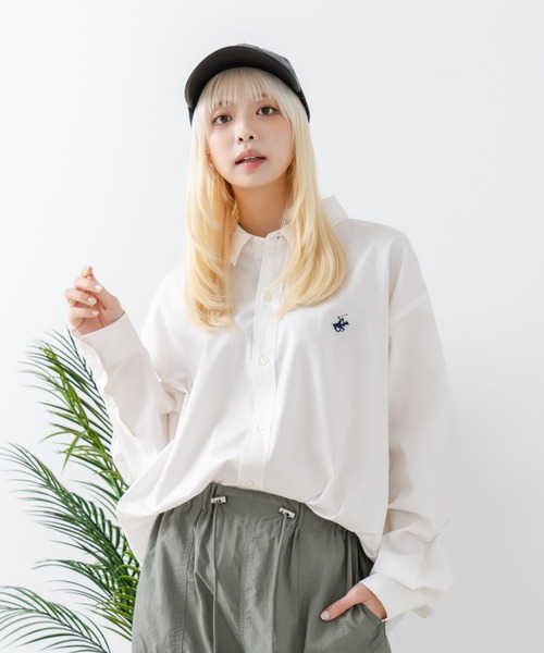 BEVERLY HILLS POLO CLUB(ビバリーヒルズポロクラブ)の「【BEVERLY HILLS POLO CLUB/ビバリーヒルズポロクラブ】BIGシルエット レギュラーカラー ロングスリーブシャツ/長袖シャツ(シャツ/ブラウス・レディース・ダークブルー/オフホワイト/ブルー/グリーン/イエロー/ダークグリーン/グレー/レッド/ブラック・MEDIUM)」の12枚目の写真