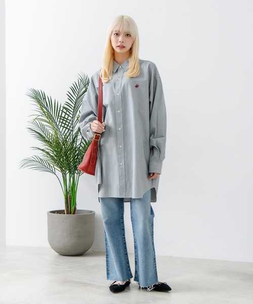 BEVERLY HILLS POLO CLUB(ビバリーヒルズポロクラブ)の「【BEVERLY HILLS POLO CLUB/ビバリーヒルズポロクラブ】BIGシルエット レギュラーカラー ロングスリーブシャツ/長袖シャツ(シャツ/ブラウス・レディース・ダークブルー/オフホワイト/ブルー/グリーン/イエロー/ダークグリーン/グレー/レッド/ブラック・MEDIUM)」の14枚目の写真