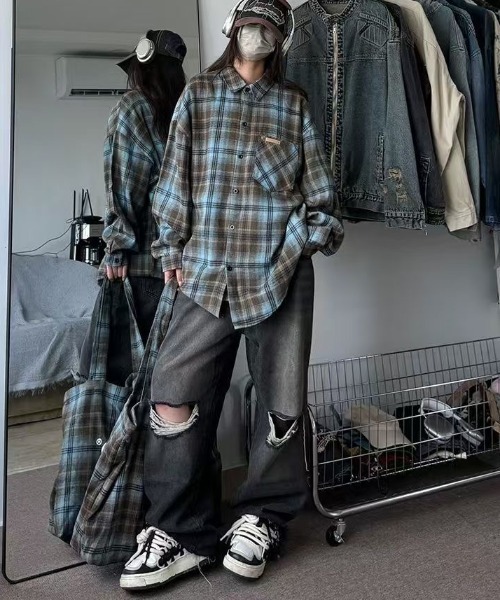 FreshService オーバーサイズチェックシャツ FreeZone ブラウス シャツ オーバーサイズ チェックシャツ