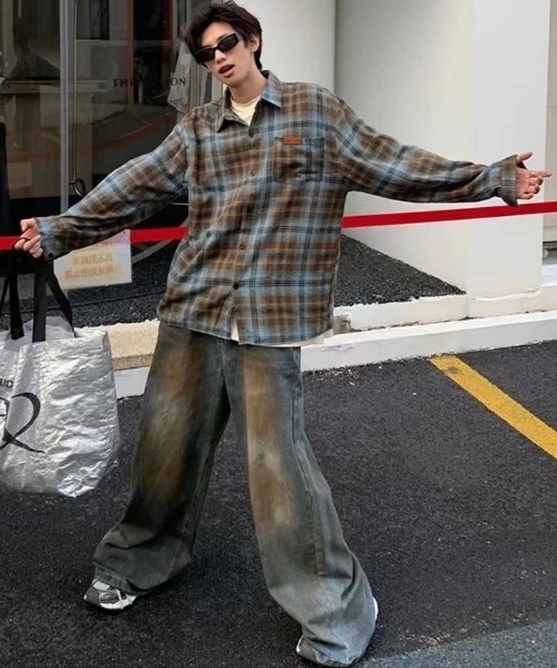 FreeZone(フリーゾーン)の「オーバーサイズ チェックシャツ(シャツ/ブラウス・レディース・ブルー/グリーン・F)」の10枚目の写真