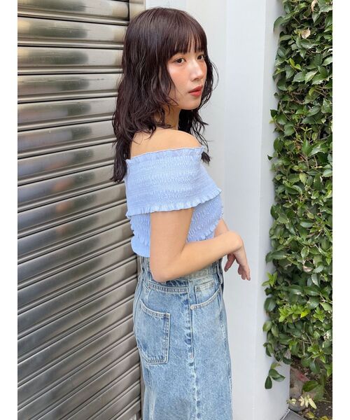 MURUA（ムルーア）の「シャーリングオフショルブラウス（シャツ/ブラウス・レディース・ホワイト/ブラック/ブルー・FREE）」の9枚目の写真