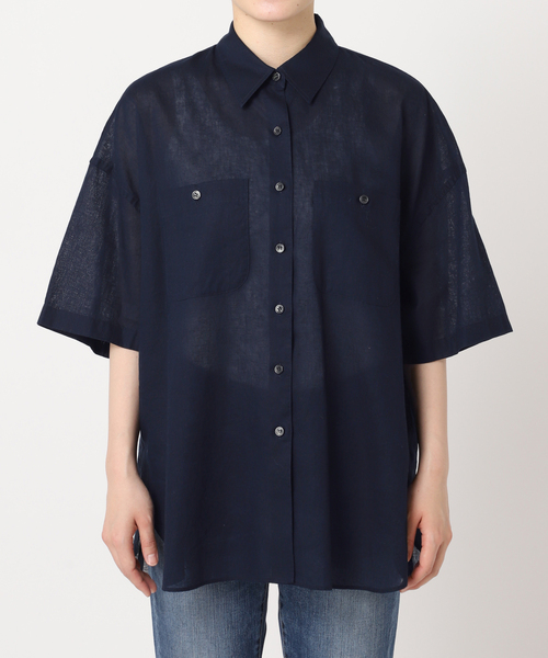 Spick and Span コットンリネンハーフスリーブシャツ　新品　ネイビー セール】《WEB限定追加》コットンリネンハーフスリーブシャツ