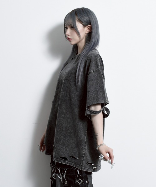 REFLEM(レフレム)の「『REFLEM/レフレム』スカルプリントダメージTシャツ/ハーフスリーブカットソー(Tシャツ/カットソー・レディース・ブラック/グレー・FREE)」の9枚目の写真