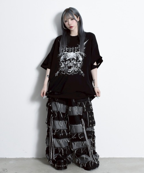 REFLEM/レフレム』スカルプリントダメージTシャツ/ハーフ
