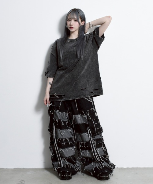 REFLEM シアーメッシュ半袖Tシャツ+スカルプリントタンクトップ2Pセット レフレム シアーメッシュ半袖Tシャツ+スカルプリントタンク