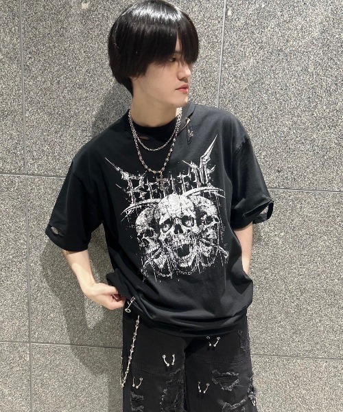REFLEM/レフレム』スカルプリントダメージTシャツ/ハーフ