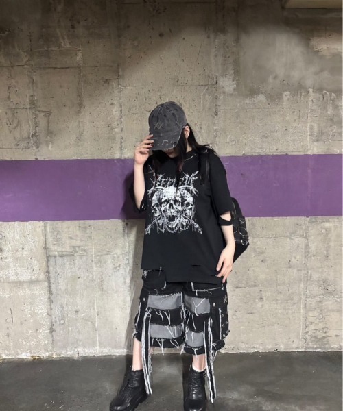 REFLEM スカルプリントダメージ加工半袖Tシャツ REFLEM tシャツ 「REFLEM/レフレム」スカルプリントダメージT