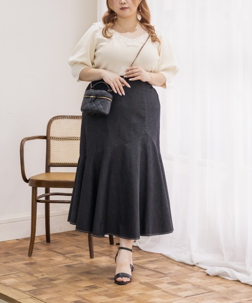 CLETTE(クレット)の「レース使い6分袖ニット(ニット/セーター・レディース・ラベンダー/ブラック/アイボリー・4L/3L/LL)」の12枚目の写真