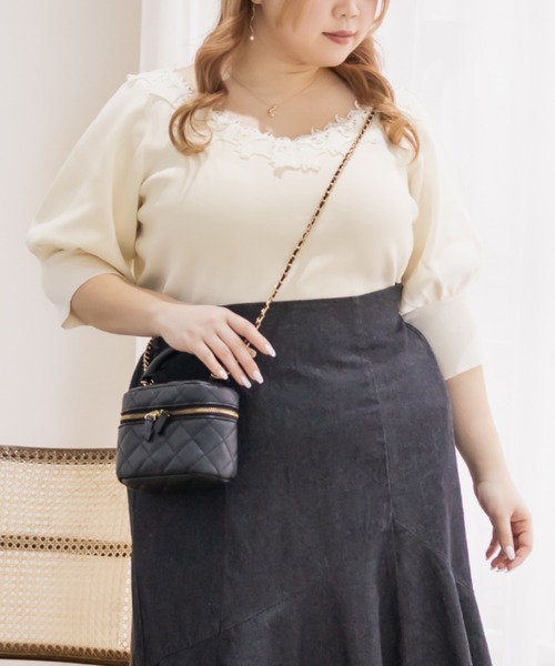 CLETTE(クレット)の「レース使い6分袖ニット(ニット/セーター・レディース・ラベンダー/ブラック/アイボリー・4L/3L/LL)」の20枚目の写真