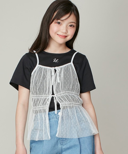 JENNI love（ジェニィラブ）の「チュールビスチェ＋ロゴTシャツセット（Tシャツ/カットソー・キッズ・ブラック/オフホワイト・130cm/140cm/150cm/160cm）」の2枚目の写真