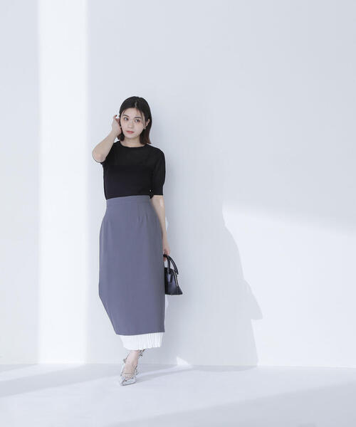 NATURAL BEAUTY BASIC(ナチュラルビューティーベーシック)の「◇レイヤードプリーツナロースカート(スカート・レディース・ベージュ/チャコールグレー・SMALL/MEDIUM)」の5枚目の写真