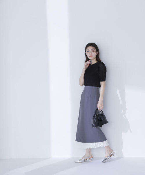 NATURAL BEAUTY BASIC(ナチュラルビューティーベーシック)の「◇レイヤードプリーツナロースカート(スカート・レディース・ベージュ/チャコールグレー・SMALL/MEDIUM)」の7枚目の写真