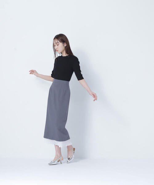 NATURAL BEAUTY BASIC(ナチュラルビューティーベーシック)の「◇レイヤードプリーツナロースカート(スカート・レディース・ベージュ/チャコールグレー・SMALL/MEDIUM)」の9枚目の写真