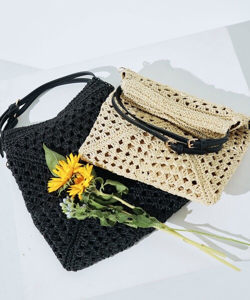 fredy emue（フレディエミュ）の「異素材ハンドルペーパートート＆ショルダーバッグ（かごバッグ・レディース・ブラック/ベージュ・FREE）」の13枚目の写真