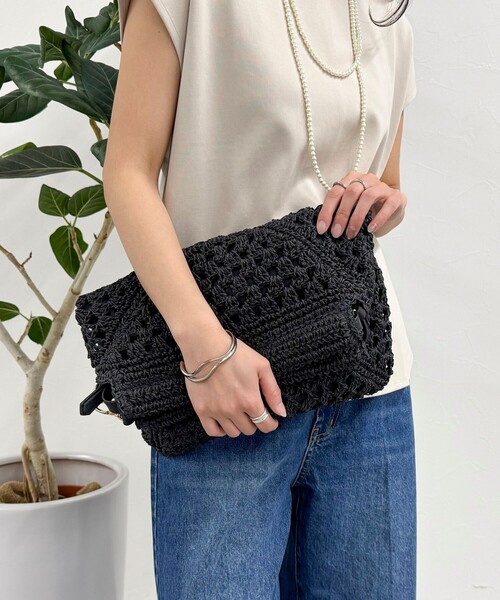 fredy emue（フレディエミュ）の「異素材ハンドルペーパートート＆ショルダーバッグ（かごバッグ・レディース・ブラック/ベージュ・FREE）」の18枚目の写真