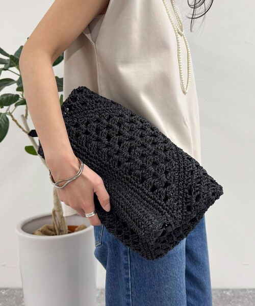 fredy emue（フレディエミュ）の「異素材ハンドルペーパートート＆ショルダーバッグ（かごバッグ・レディース・ブラック/ベージュ・FREE）」の19枚目の写真