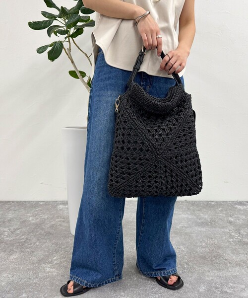 fredy emue（フレディエミュ）の「異素材ハンドルペーパートート＆ショルダーバッグ（かごバッグ・レディース・ブラック/ベージュ・FREE）」の20枚目の写真