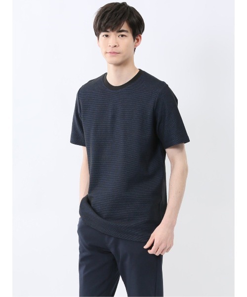 TAKA-Q(タカキュー)の「【綿混】タカキュー メランジ 裏ボーダー クルーネック 半袖 Tシャツ(Tシャツ/カットソー・メンズ・ライトグレー/ネイビー/アイボリー/ターコイズブルー・MEDIUM/LARGE/X-LARGE)」の1枚目の写真