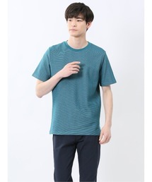 【綿混】タカキュー メランジ 裏ボーダー クルーネック 半袖 Tシャツ