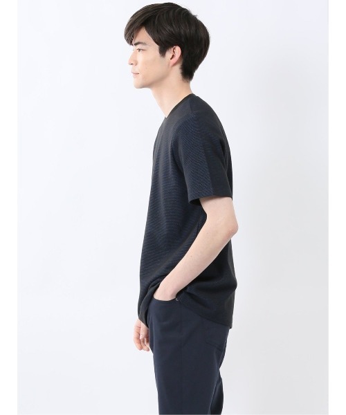 TAKA-Q(タカキュー)の「【綿混】タカキュー メランジ 裏ボーダー クルーネック 半袖 Tシャツ(Tシャツ/カットソー・メンズ・ライトグレー/ネイビー/アイボリー/ターコイズブルー・MEDIUM/LARGE/X-LARGE)」の7枚目の写真
