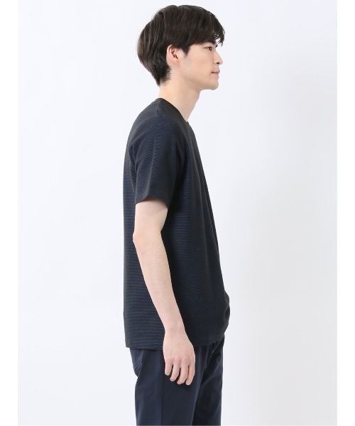 TAKA-Q(タカキュー)の「【綿混】タカキュー メランジ 裏ボーダー クルーネック 半袖 Tシャツ(Tシャツ/カットソー・メンズ・ライトグレー/ネイビー/アイボリー/ターコイズブルー・MEDIUM/LARGE/X-LARGE)」の9枚目の写真