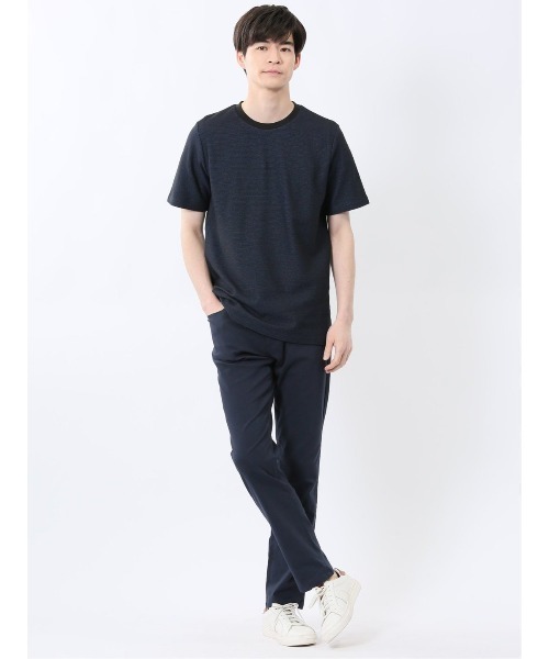TAKA-Q(タカキュー)の「【綿混】タカキュー メランジ 裏ボーダー クルーネック 半袖 Tシャツ(Tシャツ/カットソー・メンズ・ライトグレー/ネイビー/アイボリー/ターコイズブルー・MEDIUM/LARGE/X-LARGE)」の10枚目の写真