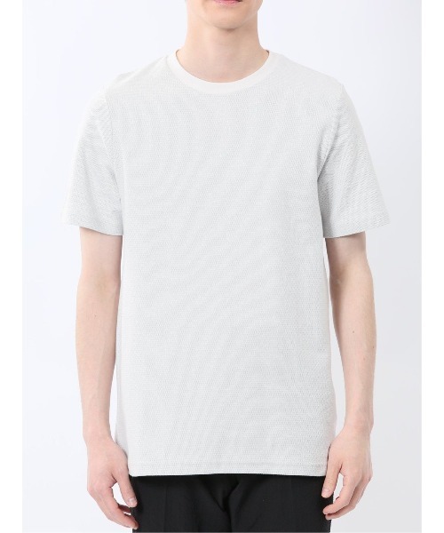 TAKA-Q(タカキュー)の「【綿混】タカキュー メランジ 裏ボーダー クルーネック 半袖 Tシャツ(Tシャツ/カットソー・メンズ・ライトグレー/ネイビー/アイボリー/ターコイズブルー・MEDIUM/LARGE/X-LARGE)」の12枚目の写真