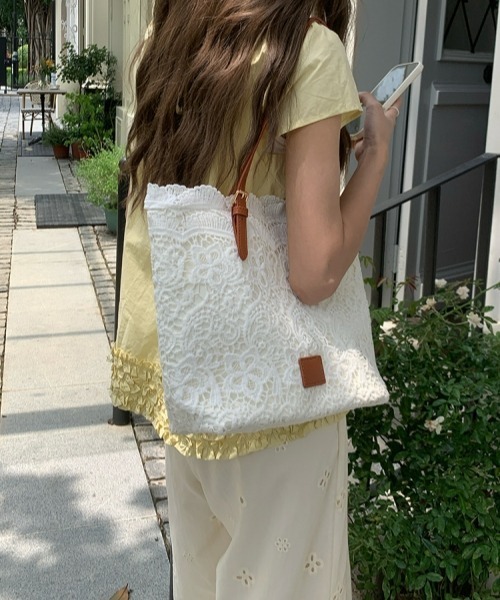 gossip!ロサンゼルス(ゴシップロサンゼルス)の「レトロガーリー レーストートバッグ(トートバッグ・レディース・ベージュ/ホワイト・FREE)」の14枚目の写真