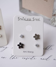 【 ammy. / エイミードット 】 フラワー リボン メタル セットピアス / ステンレス