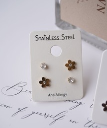 【 ammy. / エイミードット 】 フラワー リボン メタル セットピアス / ステンレス