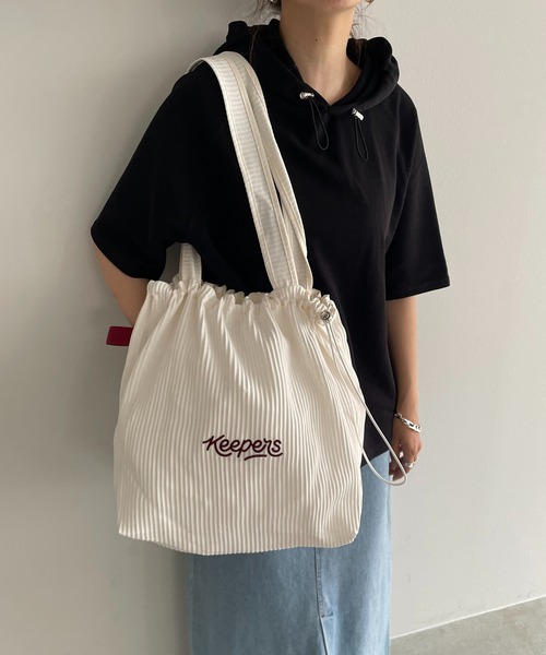 210nouve(トゥージュヌーブ)の「【Keepers】 刺繍 ロゴ プリーツ トートバッグ(トートバッグ・レディース・クリーム/ミント/ブラック/イエロー・FREE)」の20枚目の写真