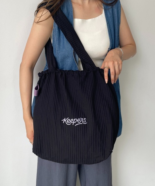 刺繍ロゴ　プリーツトート セール】【Keepers】 刺繍 ロゴ プリーツ トートバッグ（トート