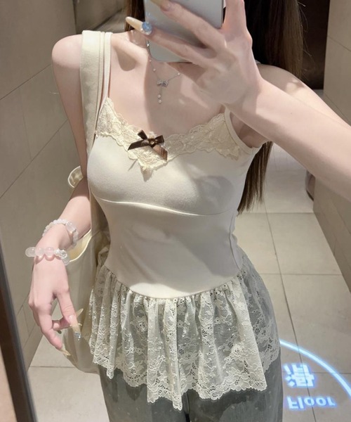 Lace Ladies（レースレディース）の「レーシィ リボン カップ付き キャミソール インナー（キャミソール・レディース・ホワイト/アイボリー/ブラック・FREE）」の14枚目の写真
