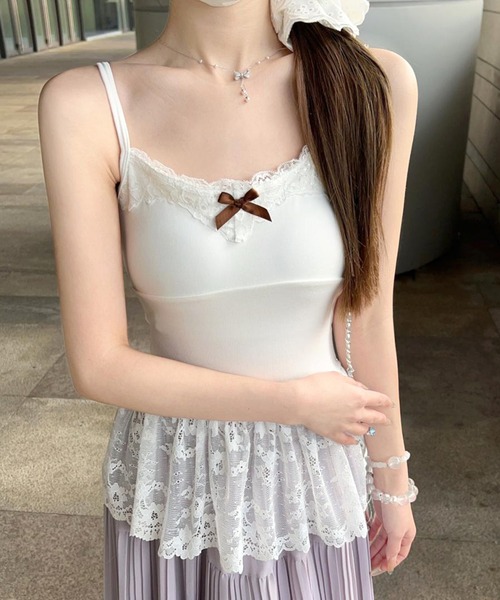 Lace Ladies（レースレディース）の「レーシィ リボン カップ付き キャミソール インナー（キャミソール・レディース・ホワイト/アイボリー/ブラック・FREE）」の10枚目の写真