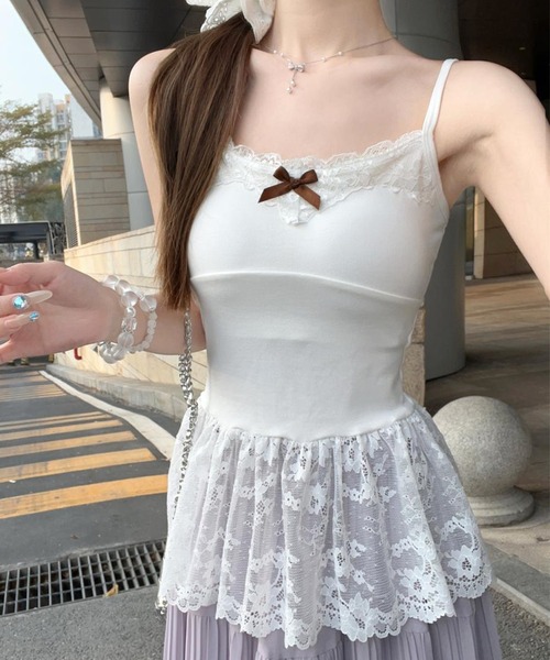 Lace Ladies（レースレディース）の「レーシィ リボン カップ付き キャミソール インナー（キャミソール・レディース・ホワイト/アイボリー/ブラック・FREE）」の11枚目の写真
