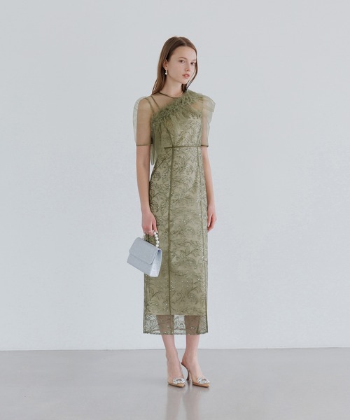 LEJA 3WAYフラワーチュールアシンメトリーIラインドレス2点セット LEJA】3WAYフラワーチュールアシンメトリーIラインドレス