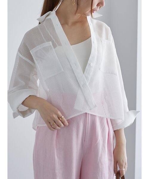 Te chichi（テチチ）の「シアーコードストライプシャツジャケット（ノーカラージャケット・レディース・ブラック/オフホワイト・F）」の13枚目の写真