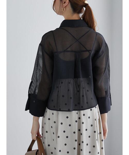 Te chichi（テチチ）の「シアーコードストライプシャツジャケット（ノーカラージャケット・レディース・ブラック/オフホワイト・F）」の9枚目の写真