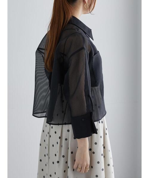 Te chichi（テチチ）の「シアーコードストライプシャツジャケット（ノーカラージャケット・レディース・ブラック/オフホワイト・F）」の8枚目の写真