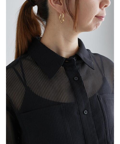 Te chichi（テチチ）の「シアーコードストライプシャツジャケット（ノーカラージャケット・レディース・ブラック/オフホワイト・F）」の7枚目の写真