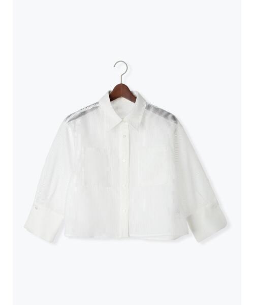 Te chichi（テチチ）の「シアーコードストライプシャツジャケット（ノーカラージャケット・レディース・ブラック/オフホワイト・F）」の5枚目の写真