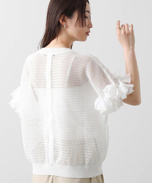 Gready Brilliant（グレディブリリアン）の「麻混メッシュ別布リボンニット（ニット/セーター・レディース・オフホワイト/ブラック/カーキ・38）」の9枚目の写真