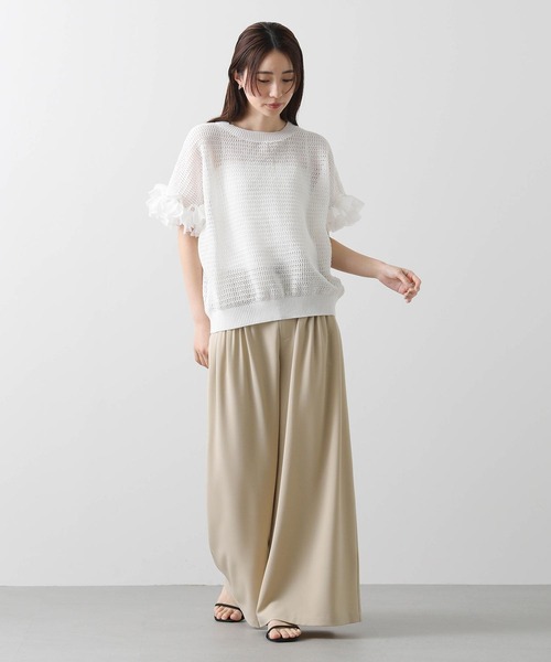 Gready Brilliant（グレディブリリアン）の「麻混メッシュ別布リボンニット（ニット/セーター・レディース・オフホワイト/ブラック/カーキ・38）」の7枚目の写真