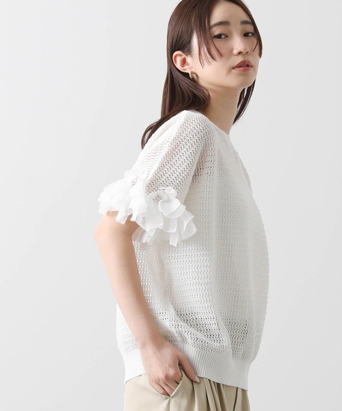 Gready Brilliant（グレディブリリアン）の「麻混メッシュ別布リボンニット（ニット/セーター・レディース・オフホワイト/ブラック/カーキ・38）」の10枚目の写真